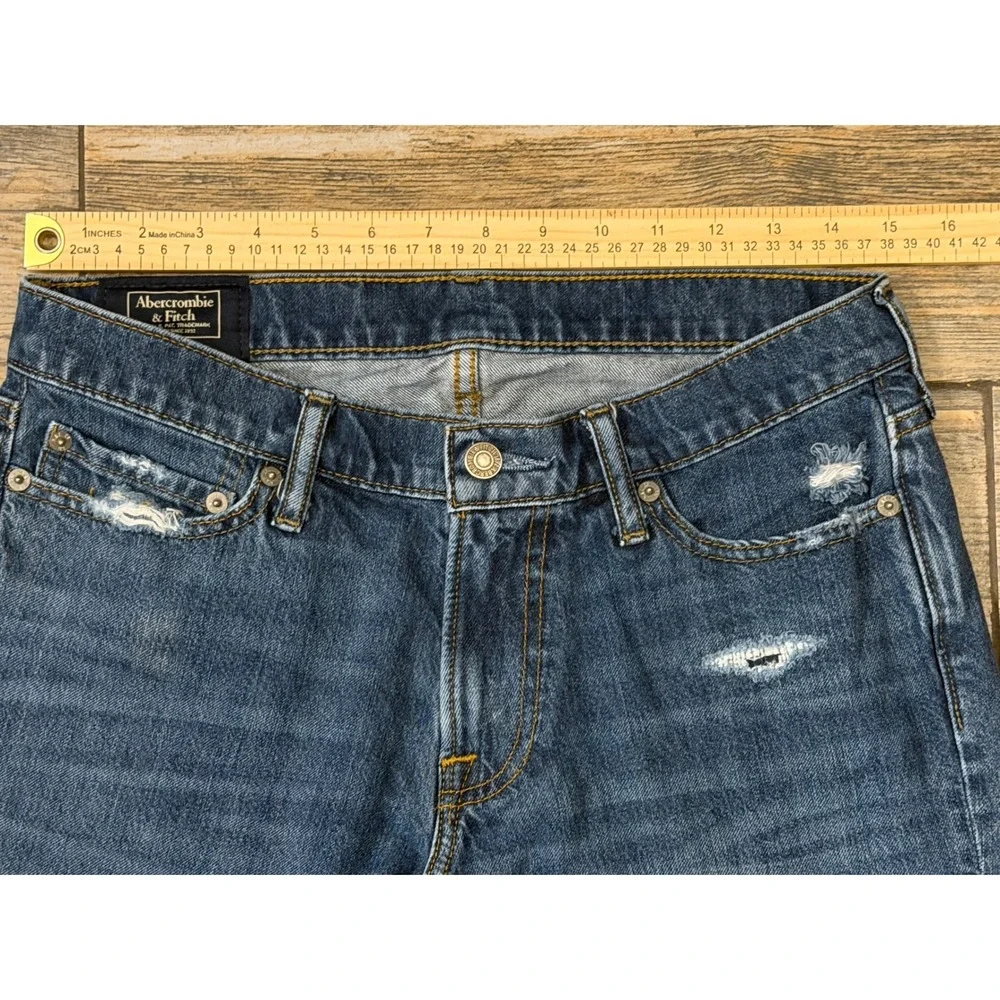 Abercrombie & Fitch Langdon Slim Stretch Distressed Blue Jeans Mens 30x32 Grunge